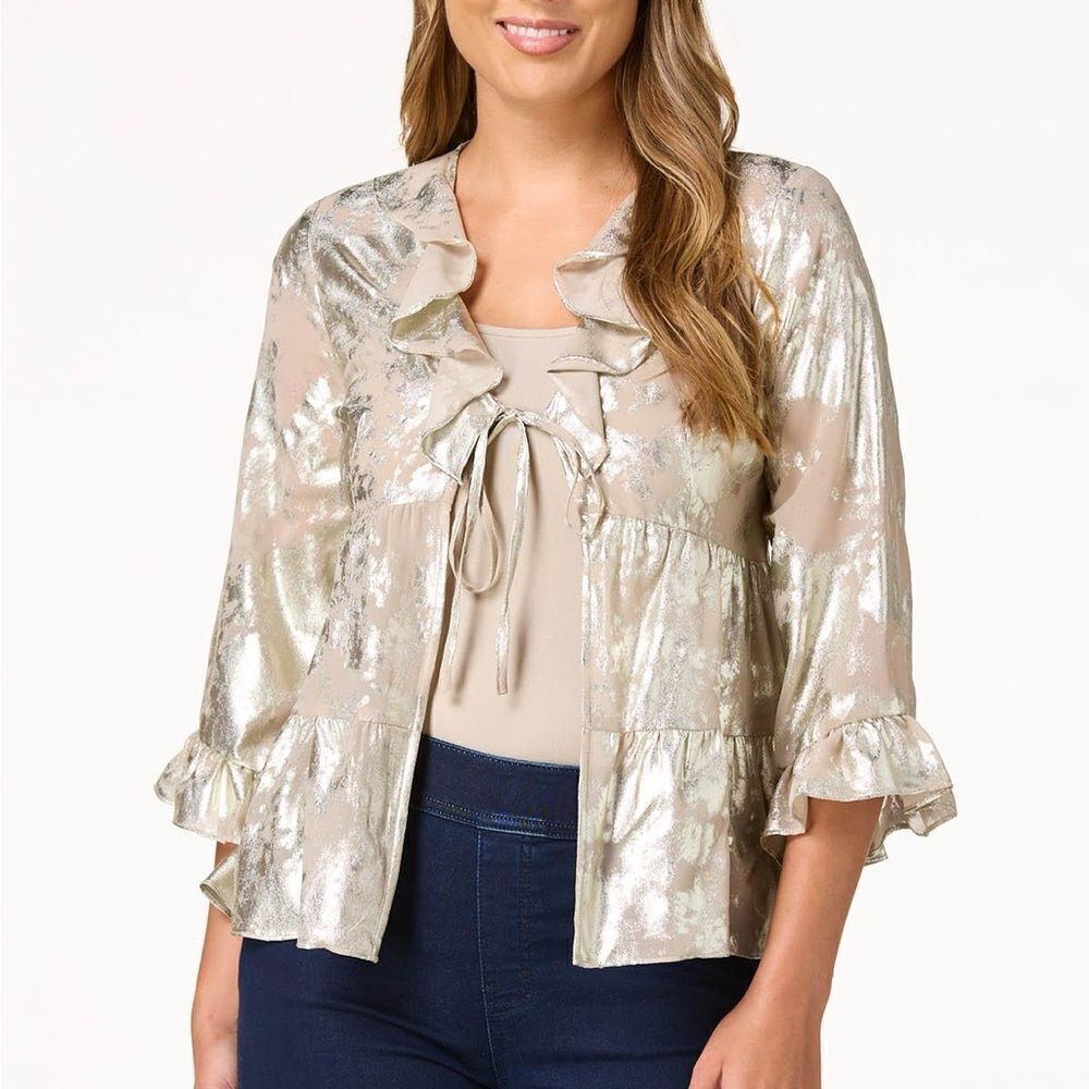 Cato Ruffled Metallic Tie Top